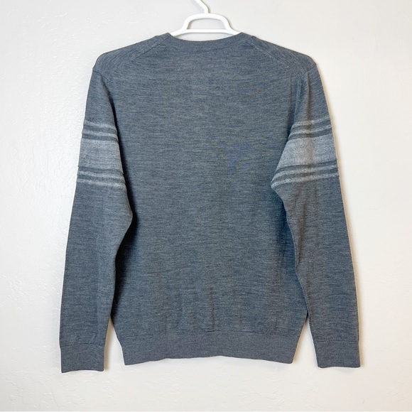 •ROBERT BARAKETT• Grey Swanson Engineered Striped Wool Crewneck Sweater Size XL - Picture 3 of 13